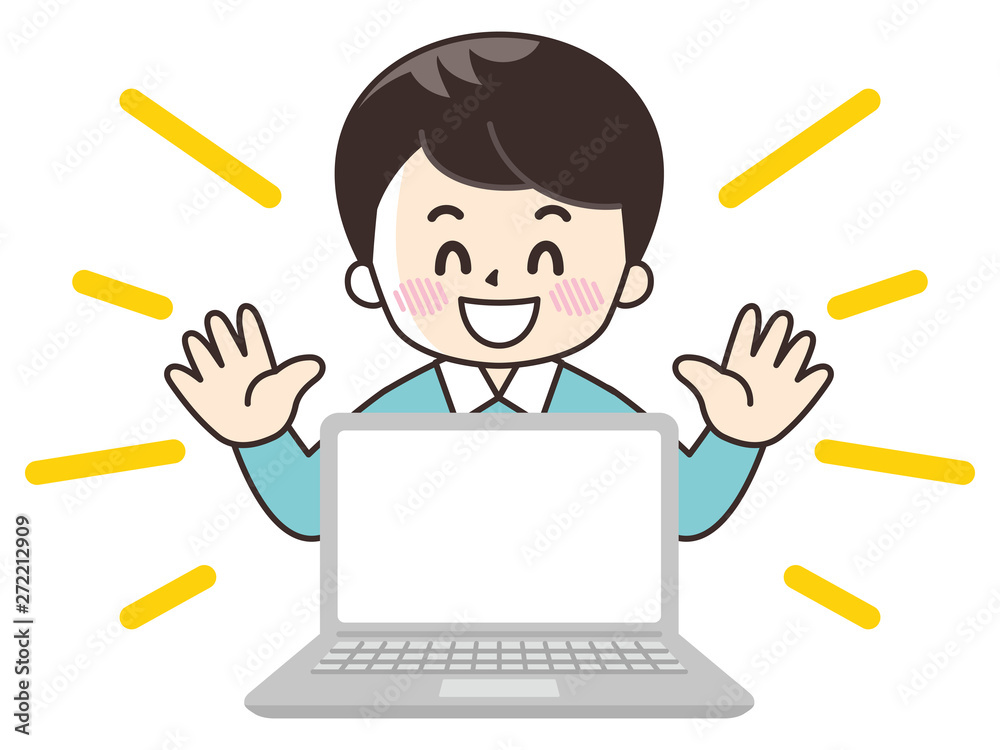 ノートパソコンと若い男性