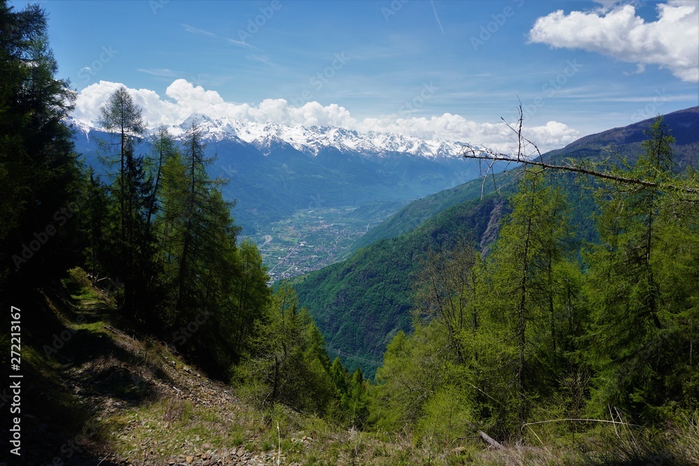 Beautiful mountainview with blue sky and great waether. Scenic view on Tirano.