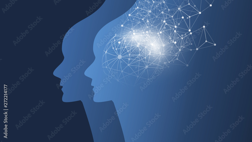 Obraz premium Machine Learning, Artificial Intelligence, Cloud Computing and Networks Design Concept with Geometric Network Mesh 