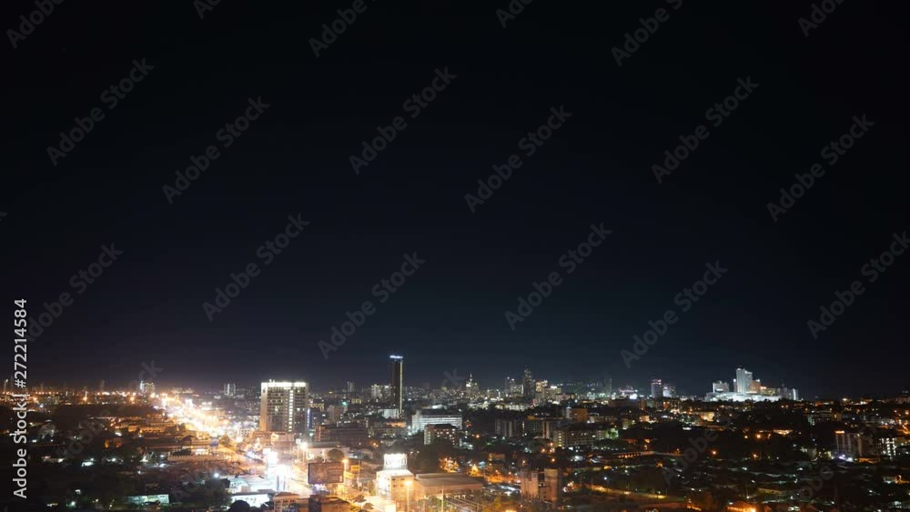 Time-lapse view of Pattaya City, Thailand. Showing landmark buildings, lighting and traffic in the financial district at night. Time-lapse view of Pattaya City, Thailand. Showing landmark buildings, lighting and traffic in the financial district at night.