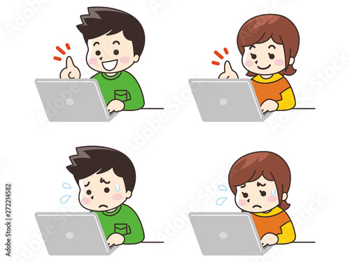 ノートパソコンと若い男女