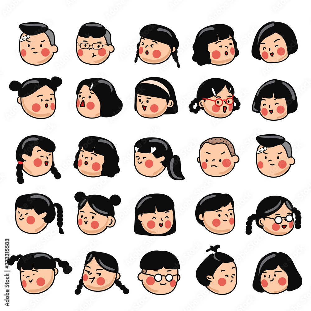 Boys and girls facial emotions set isolated on background : Vector Illustration Boys and girls facial emotions set isolated on background : Vector Illustration