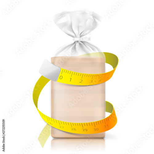 Toast bread packaged and tape size measure. Vector illustration on white background. Ready for your design. EPS10.