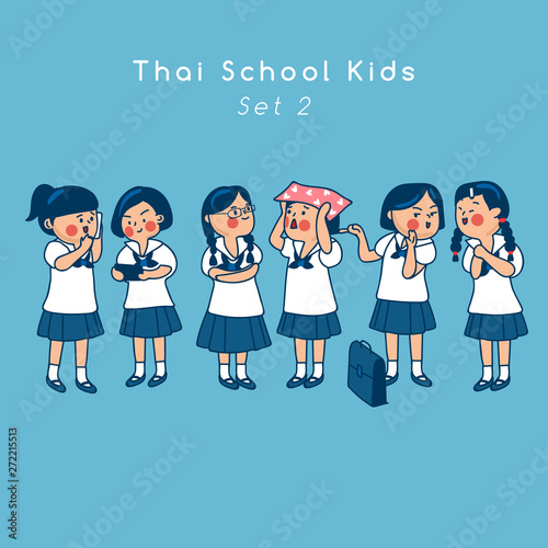 Group of Thai secondary school kids isolated on background : Vector Illustration