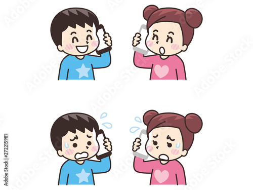 スマートフォンで電話する子供