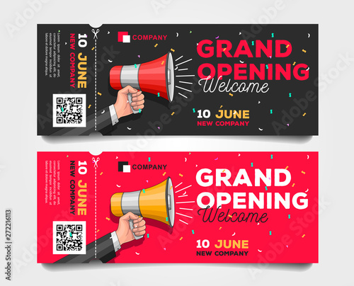Grand Opening tear-off flyer templates with megaphone illustration and discounts