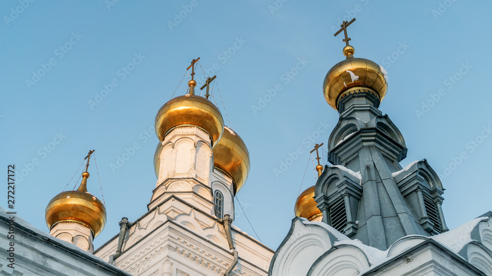 In front of us are the towers and golden domes of the Holy Trinity Monastery of Stefanov, aspiring to the sky. In front of us are the towers and golden domes of the Holy Trinity Monastery of Stefanov, aspiring to the sky.