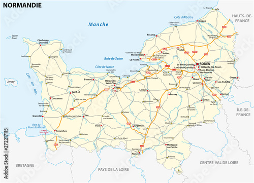 Road map of the new French region of Normandy in French language photo