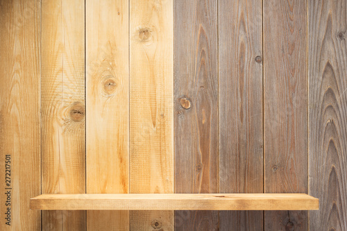 shelf at wooden background texture