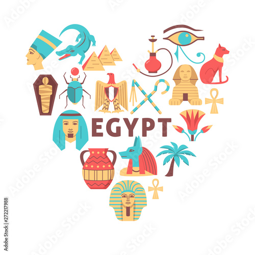 Banner with Egypt symbols in flat style