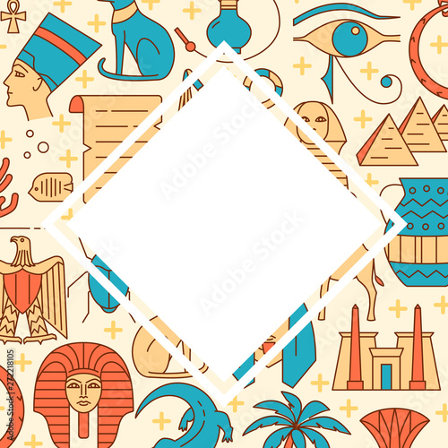 Background with Egypt symbols in colored line style