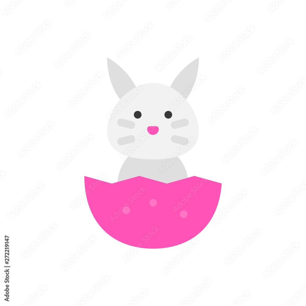 Bunny in eggshel vector illustration, Easter flat style icon Bunny in eggshel vector illustration, Easter flat style icon