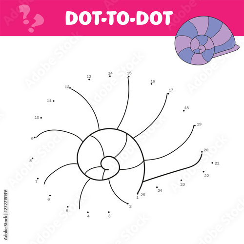 Educational game for kids. Dot to dot game for children. Cartoon shell.