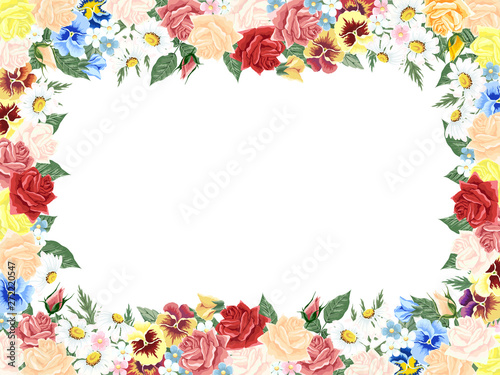 いろいろなお花のフレーム背景