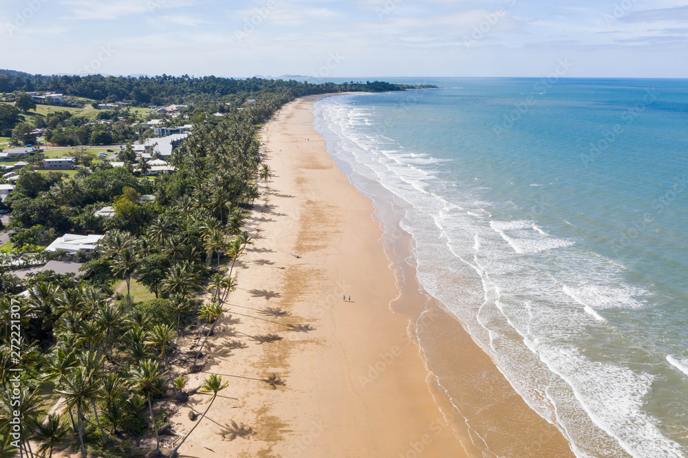 Aerial top view of beach with white sand, beautiful palm trees and warm turquoise tropical water Aerial top view of beach with white sand, beautiful palm trees and warm turquoise tropical water