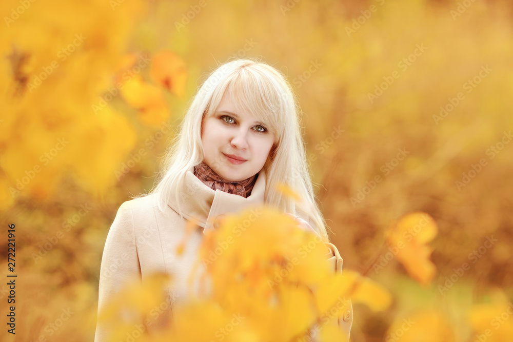 blonde woman in fall blonde woman in fall
