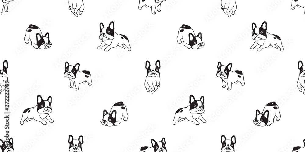 Fototapeta dog seamless pattern vector french bulldog running cartoon scarf isolated repeat background tile wallpaper illustration design black