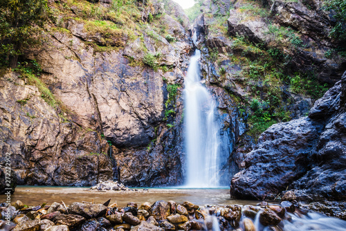 Natural background Landscape photo jogkradin in the deep forest at Kanchanaburi in Thailand. Emerald waterfall, travel nature, Travel relax, Travel  Thailand, Waterfall picture, Landscape photo. photo