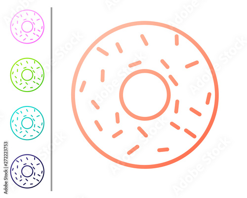 Coral Donut with sweet glaze icon isolated on white background. Set color icons. Vector Illustration