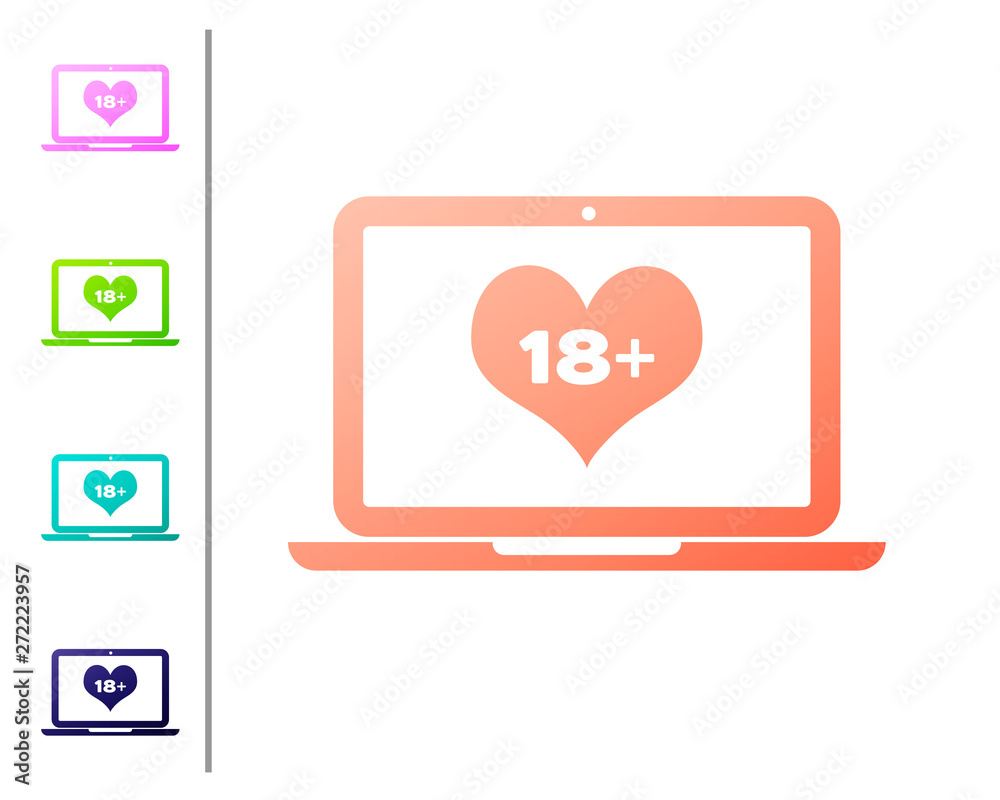 Vecteur Stock Coral Laptop computer with 18 plus content heart icon