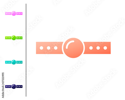 Coral Silicone ball gag with a leather belt icon isolated on white background. Fetish accessory. Sex toy for men and woman. Set color icons. Vector Illustration