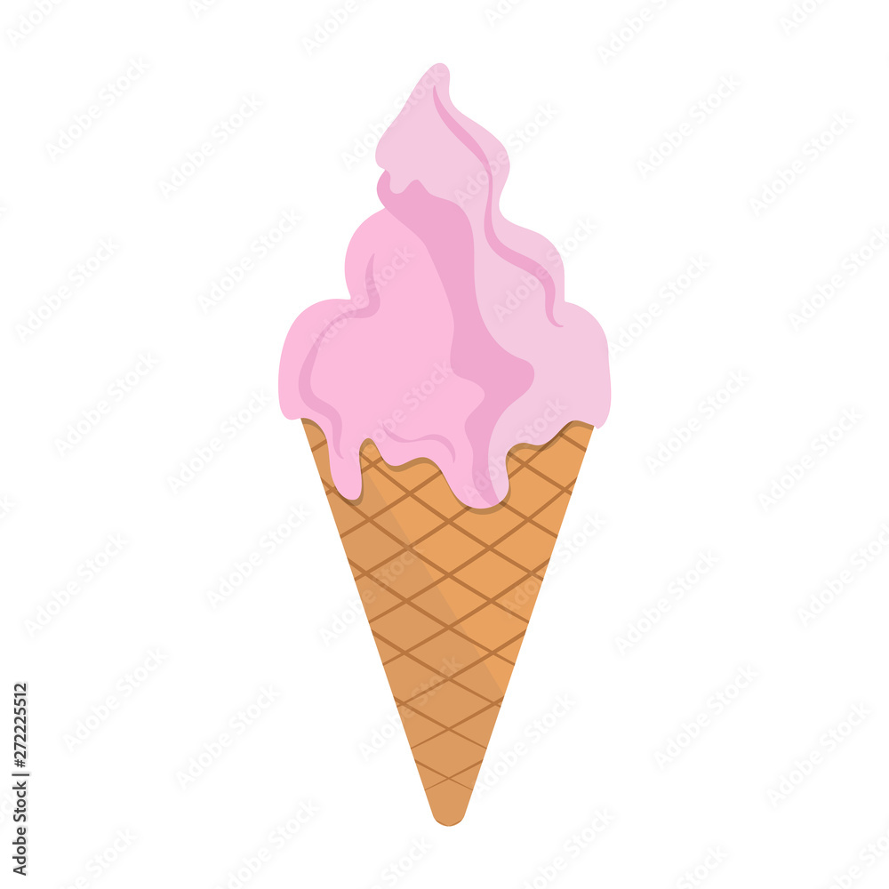 Ice Cream. Flat Design. Flat Icon. For Summer Time Sale Flyer, Card, Sticker, Poster and Other. For Web and Print. Vector Illustration.