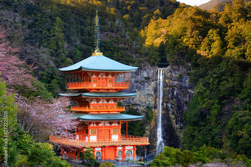 Japanese temple and Waterfall