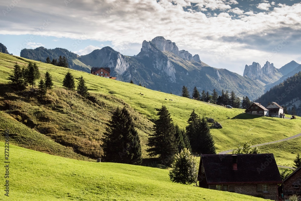 Swiss village landscape in alps
