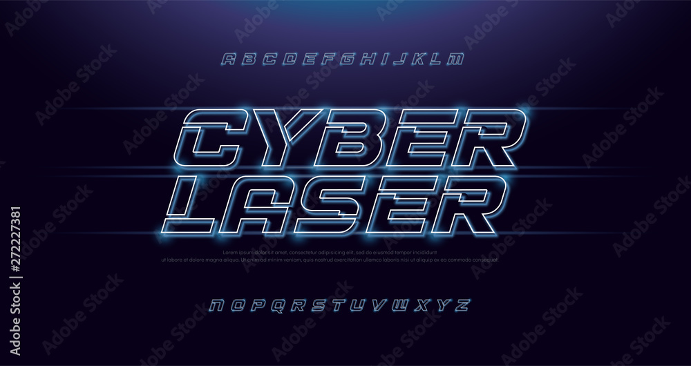 Technology abstract neon font and alphabet. techno effect logo designs. Typography digital space italic fonts concept. vector illustration
