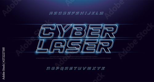 Technology abstract neon font and alphabet. techno effect logo designs. Typography digital space italic fonts concept. vector illustration