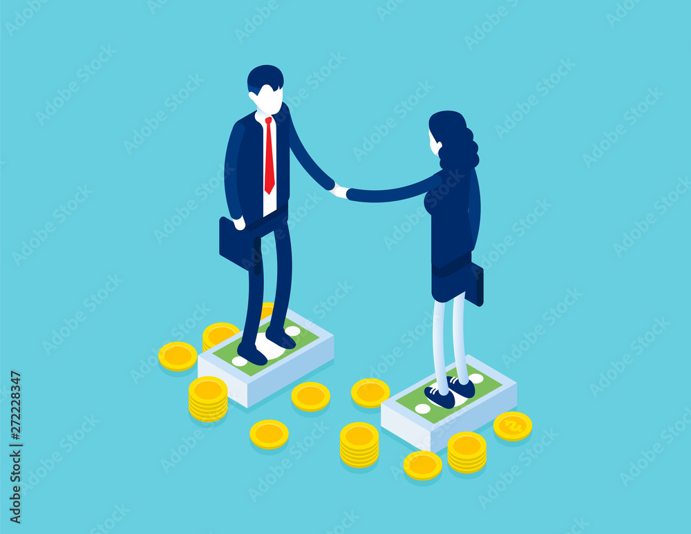 Business partnership handshake agreement. Concept business achievement isometric vector illustration. 3D flat cartoon style design. Business partnership handshake agreement. Concept business achievement isometric vector illustration. 3D flat cartoon style design.