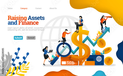 Raising Assets and Finance. grow profits in business, finance, investment and industry. Vector flat illustration concept, can use for, landing page, template, ui, web, homepage, poster, banner, flyer