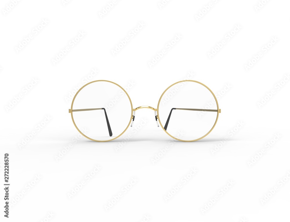 Fototapeta premium 3d rendering of golden vintage glasses isolated in white studio background