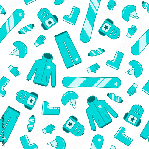 Obraz na plátne Snowboarding equipment simple seamless pattern
