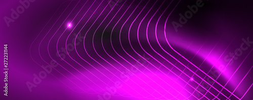 Shiny neon techno template. Neon lines background, 80s style laser rays