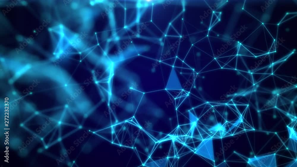 Abstract geometric background. Triangles, dots and lines are connecting with shine