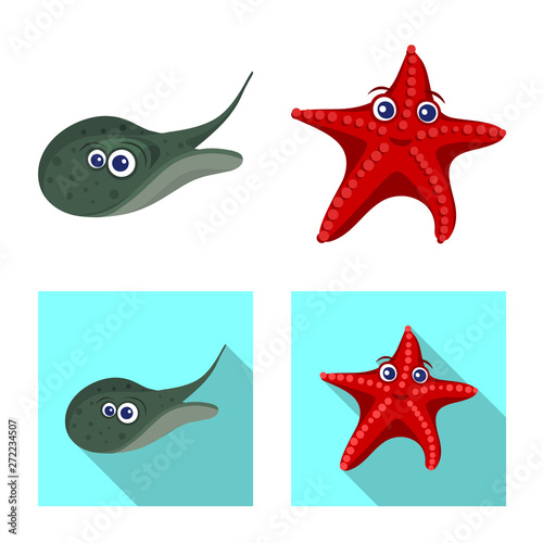 Vector design of sea and animal sign. Collection of sea and marine stock vector illustration.