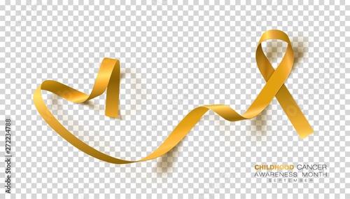 Childhood Cancer Awareness Month. Gold Color Ribbon Isolated On Transparent Background. Vector Design Template For Poster.