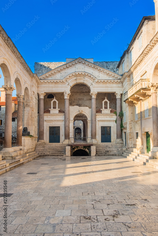 Split, Croatia, morning at the Peristyle square inside palace of Roman Emperor Diocletian 