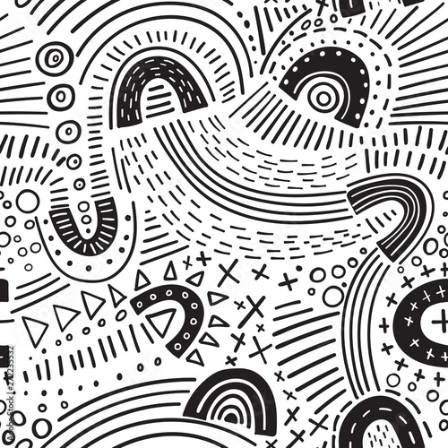 abstract marker black lines seamless pattern