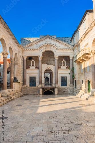 Split, Croatia, morning at the Peristyle square inside palace of Roman Emperor Diocletian 