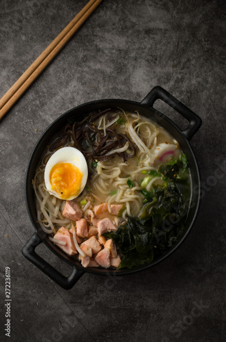 Traditional ramen with soup and egg