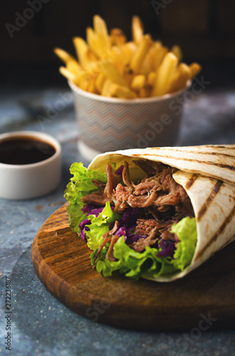 Wrap kebab with french fries