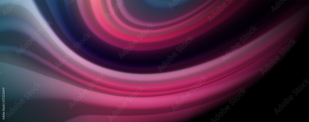 Obraz premium Modern rainbow liquid color flow colorful poster. Wave Liquid shape in black color background. Abstract composition