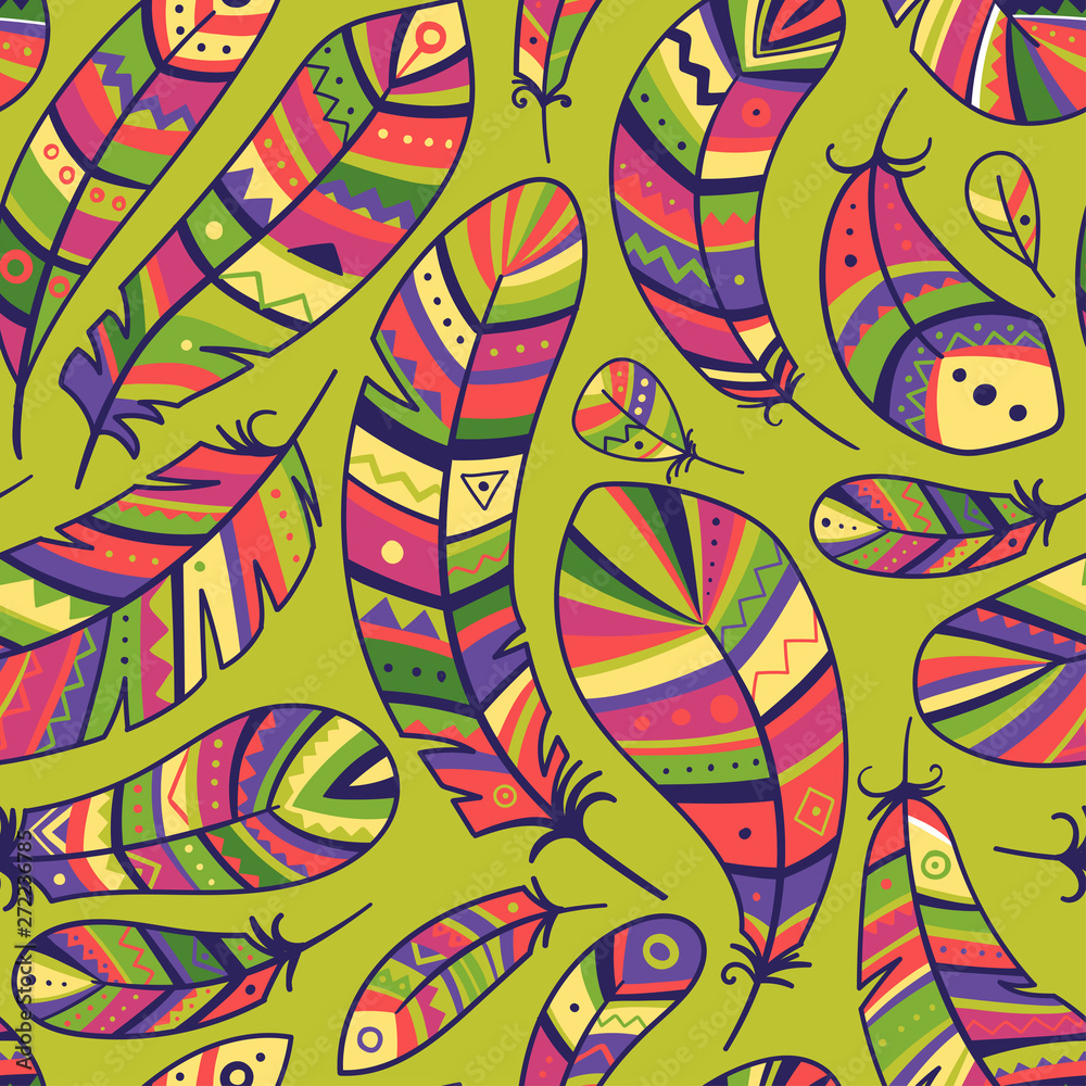 Feathers seamless pattern in boho style