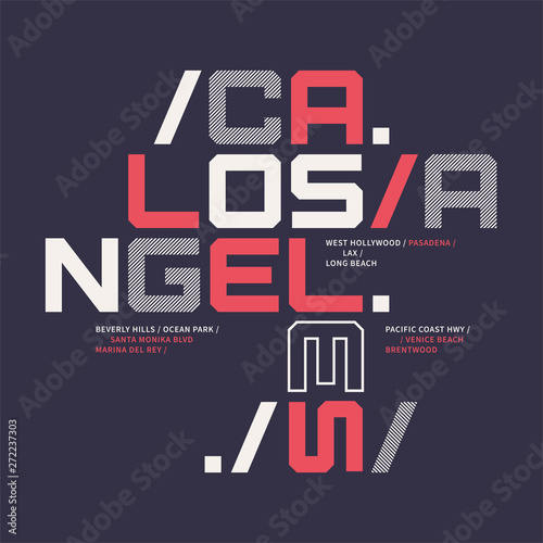 Graphic t-shirt geometric design on the topic of Los Angeles California.