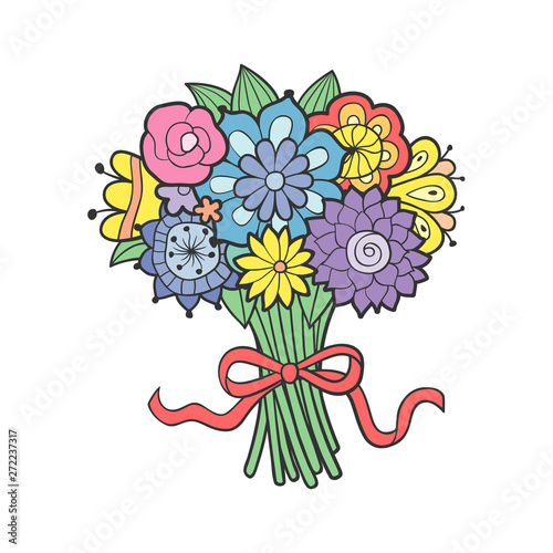 Wallpaper Mural Flower bouquet decorated with ribbon. Colored vector image Torontodigital.ca