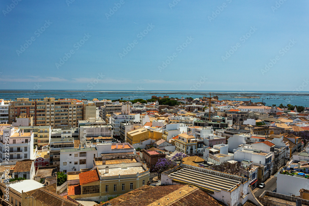 Aerial. The southern city of Portugal Faro view from the top.