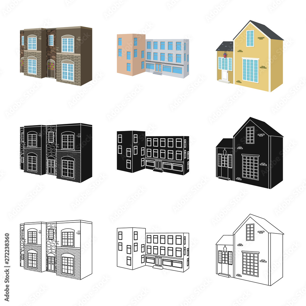 Vector illustration of facade and housing logo. Collection of facade and infrastructure stock vector illustration.