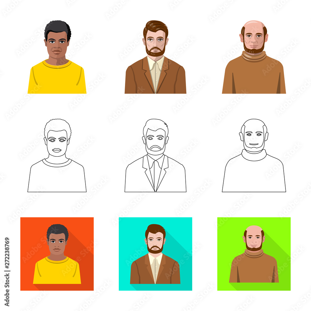Isolated object of hairstyle and profession sign. Collection of hairstyle and character vector icon for stock. Isolated object of hairstyle and profession sign. Collection of hairstyle and character vector icon for stock.